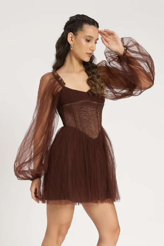 Tara Mini Dress in Coffee Brown